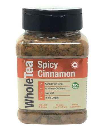 WHOLETEA Natural Spicy Cinnamon, 4 oz(113.5 gm) Full Leaf Gourmet Jar - Makes 55 Cups - Medium Caffeine - Cinnamon Chai