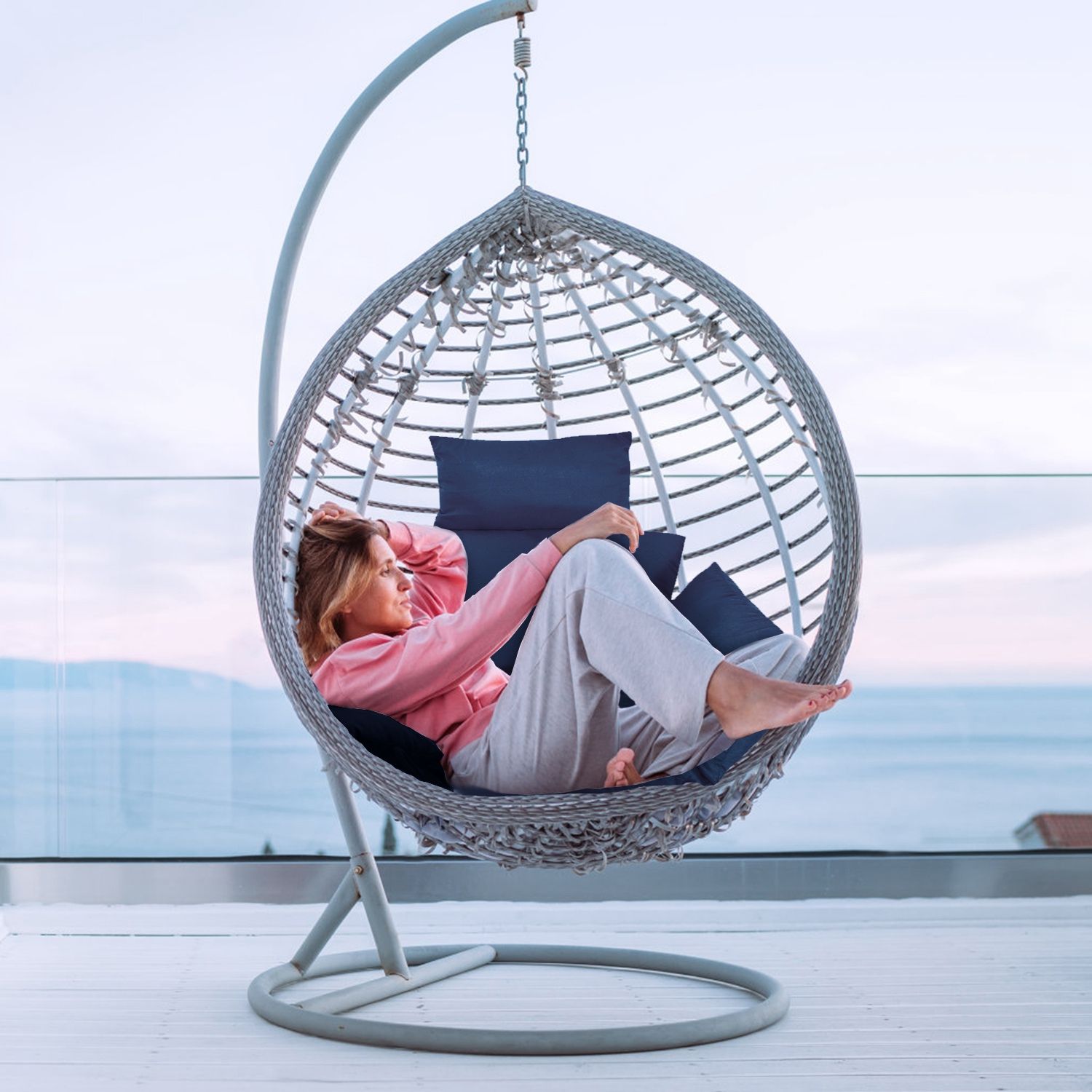 Egg Chair Cushion Hanging Basket Seat Cushion Thicken Soft Egg Swing Chair Pad Hanging Egg Chair Cushion with Headrest - Image 14