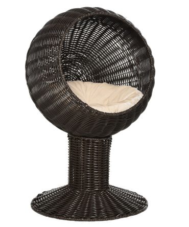 27" Rattan Wicker Elevated Cat House Kitty Scratch House Pet Bed W/ Cushion