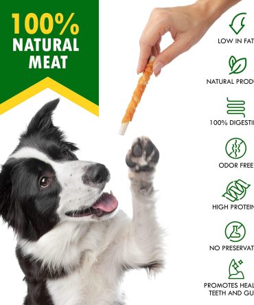 Dog Sticks Wrapped with Chicken & Pet Natural Chew Treats Grain Free Organic Meat & Human Grade Dried Snacks in Bulk for Training Small & Large Dogs