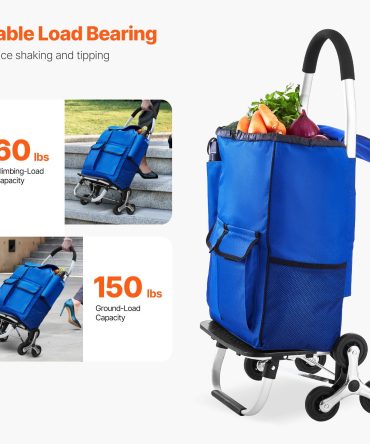 Stair Climber Trolley Dolly, 36L Folding Shopping Cart, Grocery Cart Trolley Laundry Stair Climbing Handcart with 6 Wheels & Oxford Cloth Bag, Foldable Cart for Shopping Grocery Laundry Climbing