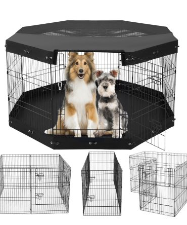 Dog Playpen, 8 Pcs 30"H x 24"W Panels Foldable Metal Pet Exercise Pen, Dog Fence Indoor and Outdoor Pen with Door, Bottom Pad and Top Cover, Pet Playpen for Dogs, Cats, Other Small Animals