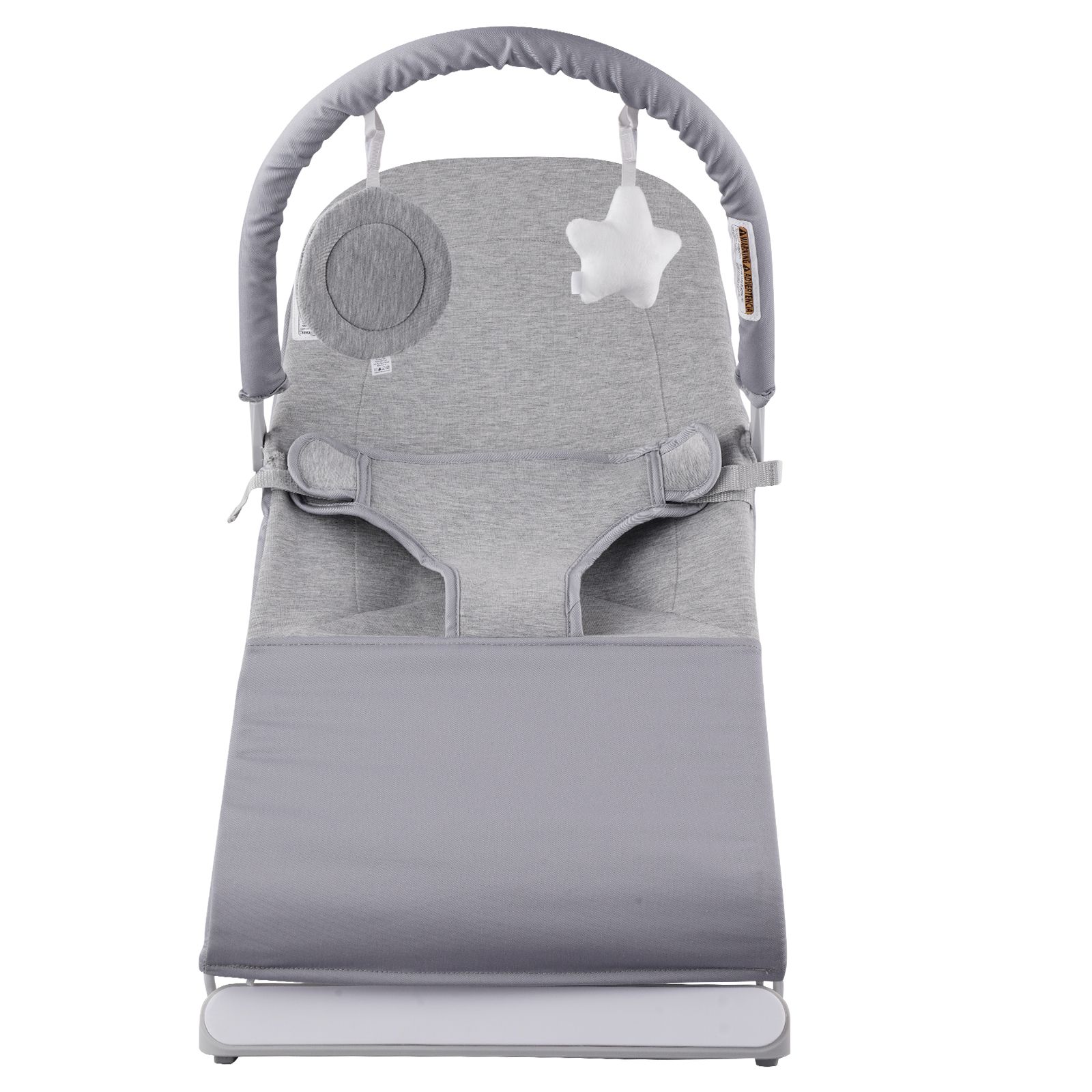 Baby Bouncer, Folding Bouncer Seat for Babies 0-9 Months, Newborn Bouncer Chair with 2 Reclining Angles & Rotatable Toy Bar, Portable Infant Rocker with Travel Bag for Indoor Outdoor, Light Gray - Image 3