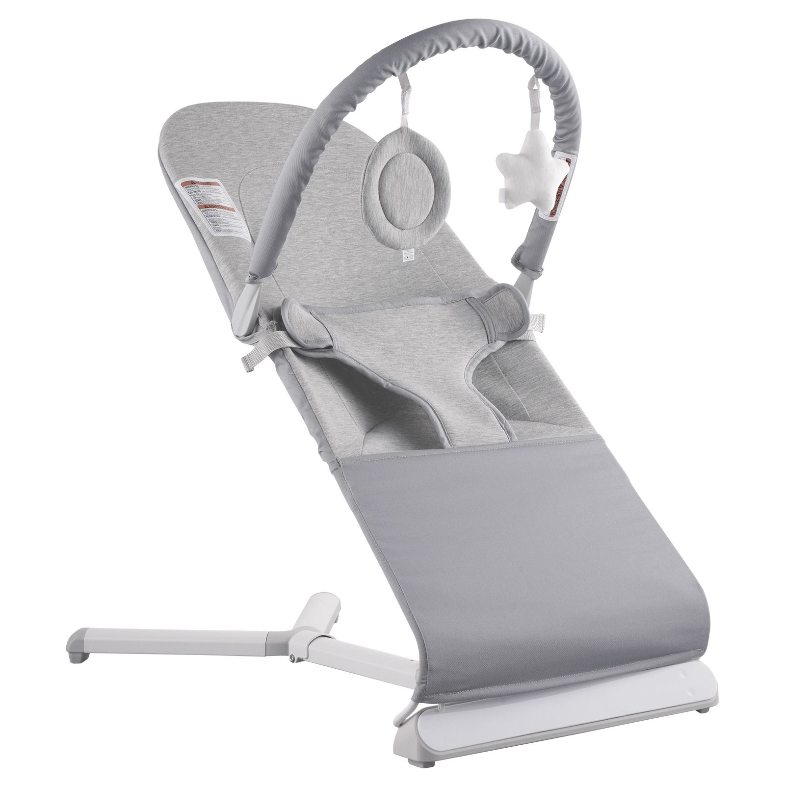 Baby Bouncer, Folding Bouncer Seat for Babies 0-9 Months, Newborn Bouncer Chair with 2 Reclining Angles & Rotatable Toy Bar, Portable Infant Rocker with Travel Bag for Indoor Outdoor, Light Gray - Image 4