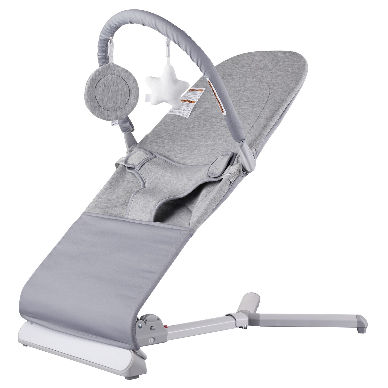 Baby Bouncer, Folding Bouncer Seat for Babies 0-9 Months, Newborn Bouncer Chair with 2 Reclining Angles & Rotatable Toy Bar, Portable Infant Rocker with Travel Bag for Indoor Outdoor, Light Gray - Image 7