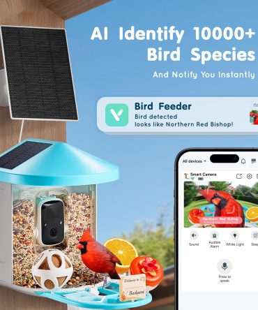 Smart Bird Feeder with Camera, 2K HD AI Identify 10000+ Bird Species, Solar-Powered Bird Watching Camera with Auto Capture & Instant Notify, Wireless Outdoor Gift for Bird Lover (3 Solar Panels)