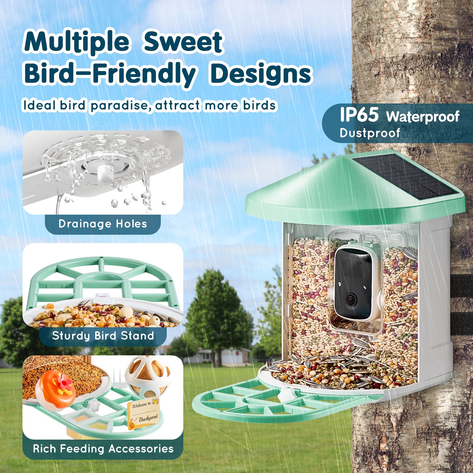 Smart Bird Feeder with Camera, 2K HD AI Identify 10000+ Bird Species, Solar-Powered Bird Watching Camera with Auto Capture & Instant Notify, Wireless Outdoor Gift for Bird Lover (2 Solar Panels) - Image 6