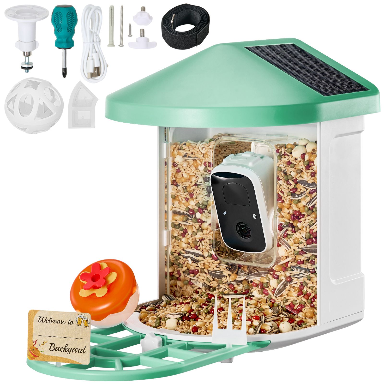 Smart Bird Feeder with Camera, 2K HD AI Identify 10000+ Bird Species, Solar-Powered Bird Watching Camera with Auto Capture & Instant Notify, Wireless Outdoor Gift for Bird Lover (2 Solar Panels)