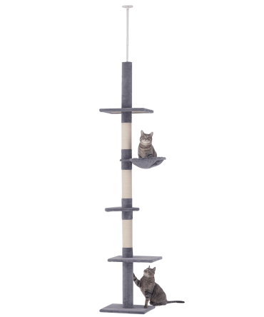 8.5' Adjustable Height Floor-to-Ceiling Vertical Cat Tree, 5 Level Cat Climbing Tower, Gray