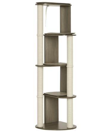 65" Corner Modern Cat Tree Tall for Climbing, Large Multilevel Cat Tower with Scratching Posts, Small-Fit Kitten Tower with Sisal, Cream White