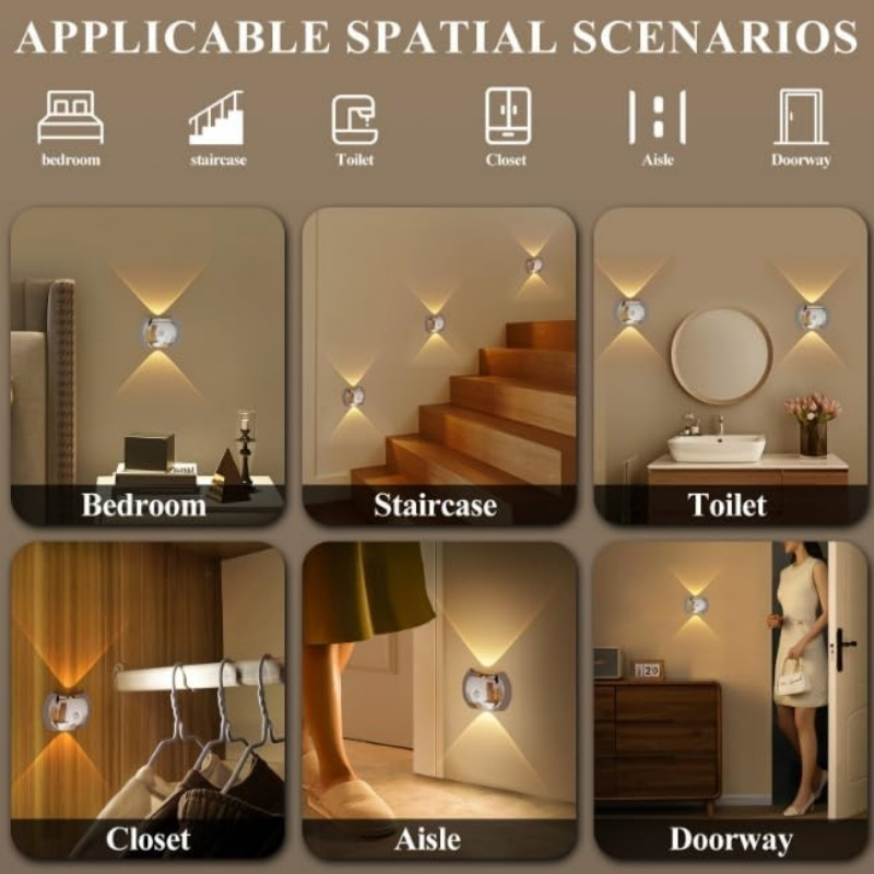 LED Modern Indoor Wall Light with Motion Sensor 3 Color Modes 2700K/4500K/6500K USB Rechargeable Magnetic Portable Wall Sconce for Living Room Bedroom 2 Packs - Image 33