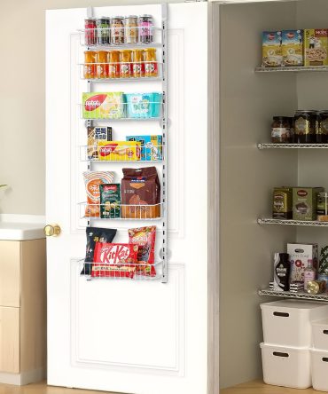 Over the Door Pantry Organizer, 6-Tier Pantry Organization and Storage, Heavy-Duty Steel Hanging Spice Rack, Adjustable Wall Seasoning Shelves, for Home Kitchen Laundry Room Bathroom, White