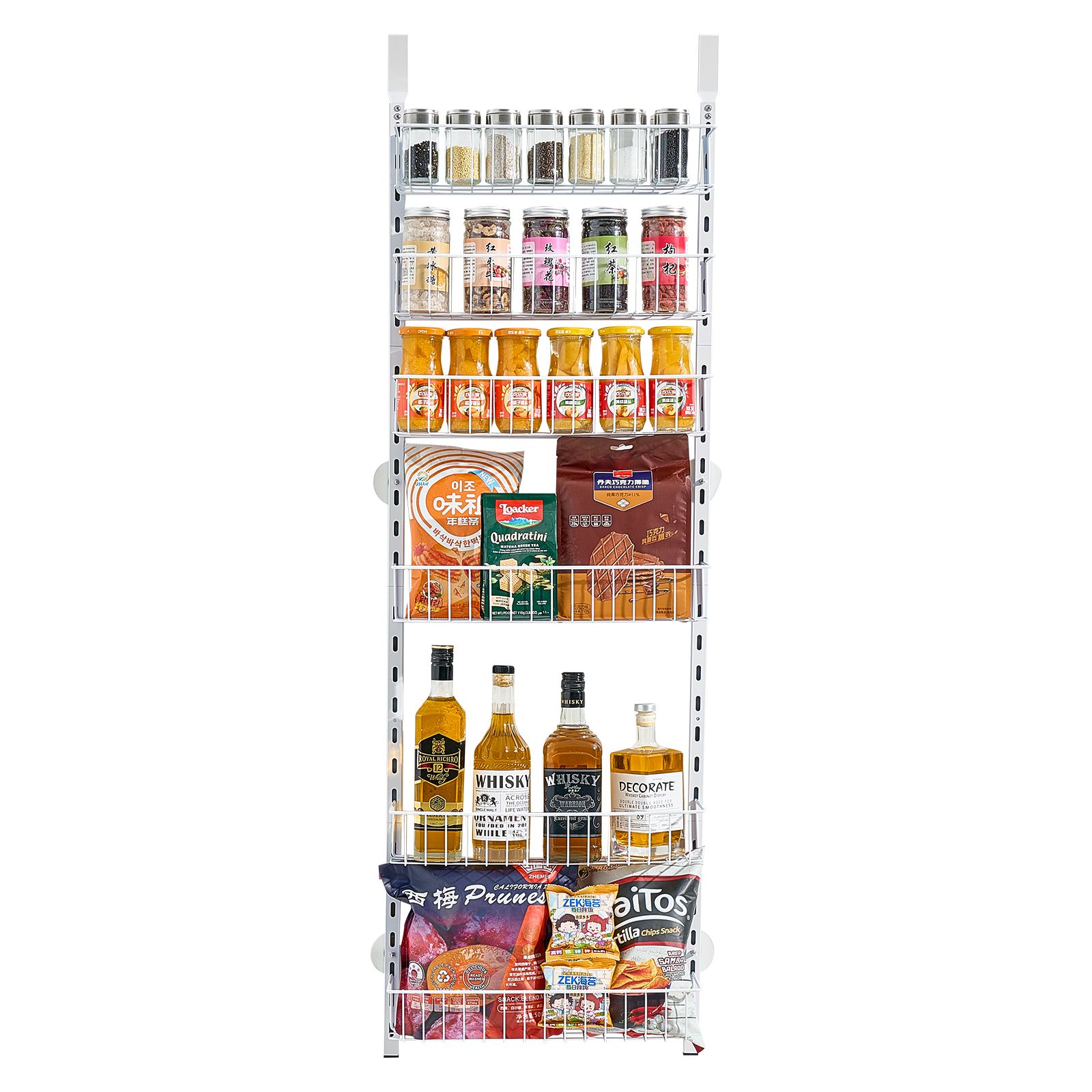 Over the Door Pantry Organizer, 6-Tier Pantry Organization and Storage, Heavy-Duty Steel Hanging Spice Rack, Adjustable Wall Seasoning Shelves, for Home Kitchen Laundry Room Bathroom, White - Image 12