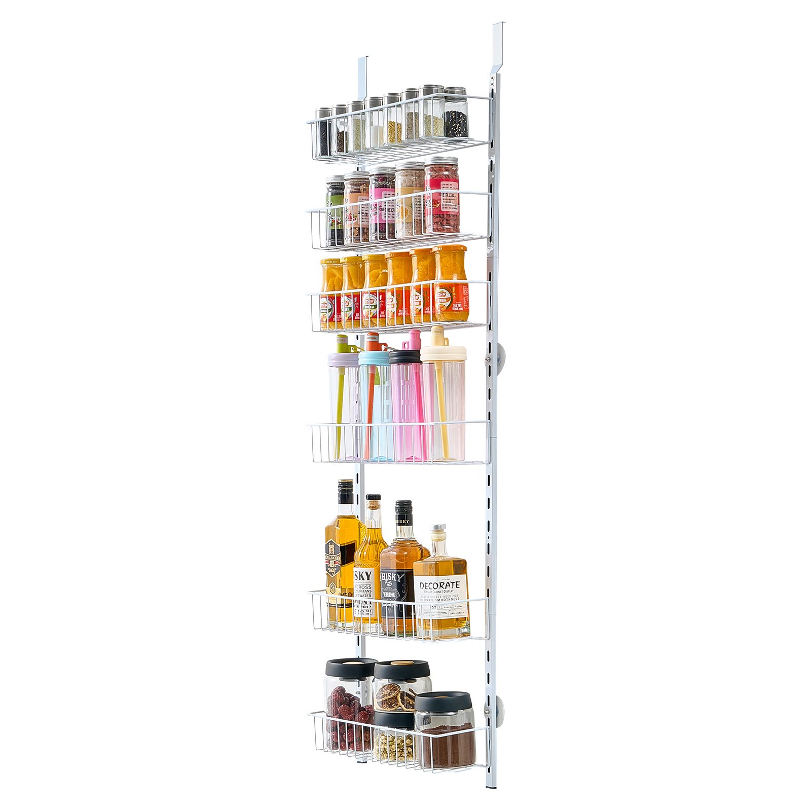 Over the Door Pantry Organizer, 6-Tier Pantry Organization and Storage, Heavy-Duty Steel Hanging Spice Rack, Adjustable Wall Seasoning Shelves, for Home Kitchen Laundry Room Bathroom, White - Image 13