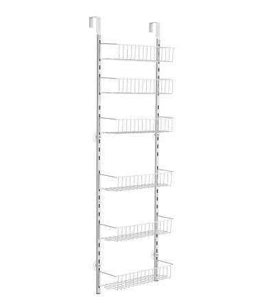 Over the Door Pantry Organizer, 6-Tier Pantry Organization and Storage, Heavy-Duty Steel Hanging Spice Rack, Adjustable Wall Seasoning Shelves, for Home Kitchen Laundry Room Bathroom, White