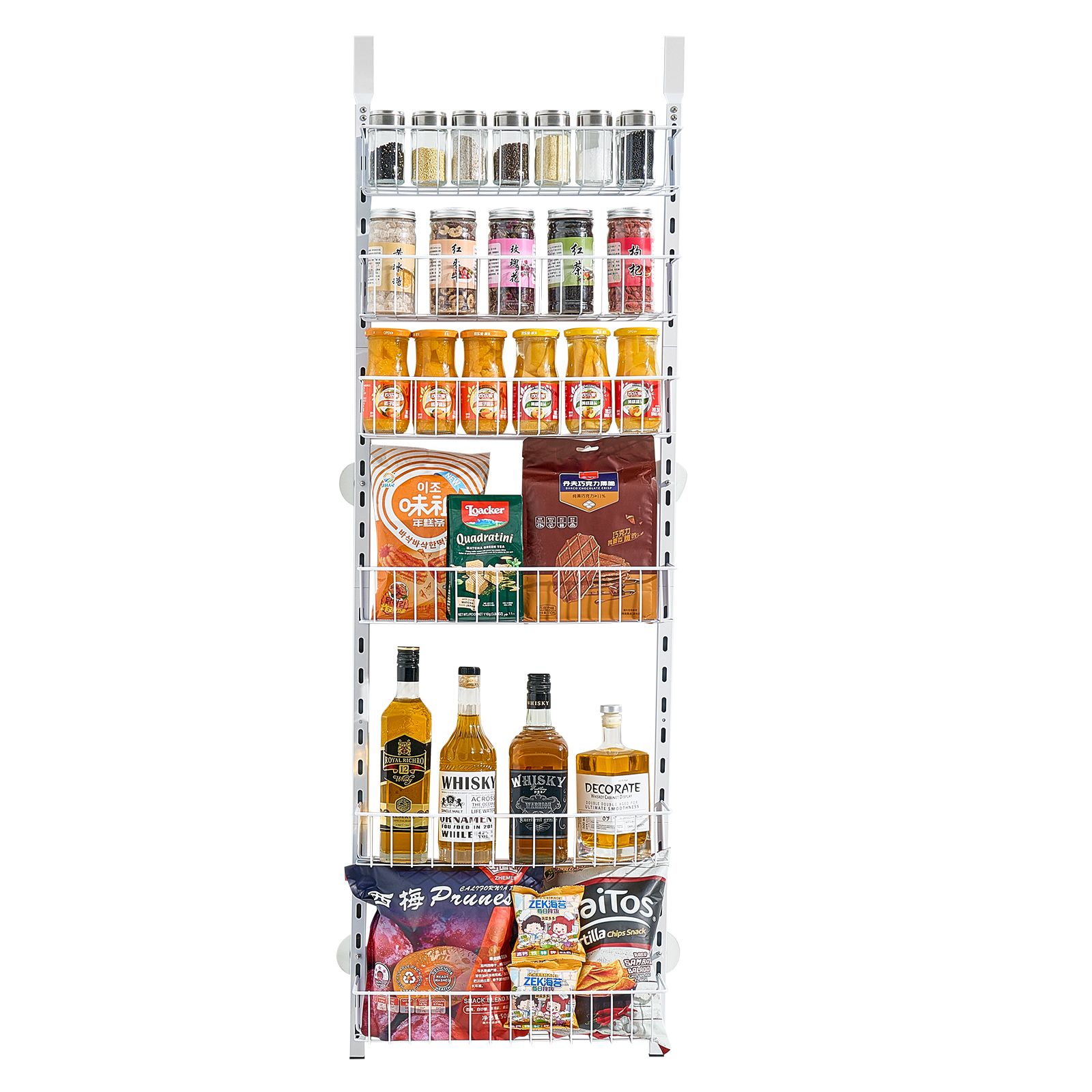 Over the Door Pantry Organizer, 6-Tier Pantry Organization and Storage, Heavy-Duty Steel Hanging Spice Rack, Adjustable Wall Seasoning Shelves, for Home Kitchen Laundry Room Bathroom, White - Image 9