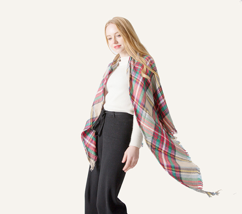 Womens Fall Winter Scarf Plaid Tassel Soft Warm Blanket Scarves Womens Shawl Wraps - Image 2