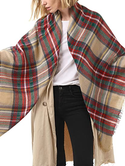 Womens Fall Winter Scarf Plaid Tassel Soft Warm Blanket Scarves Womens Shawl Wraps - Image 3