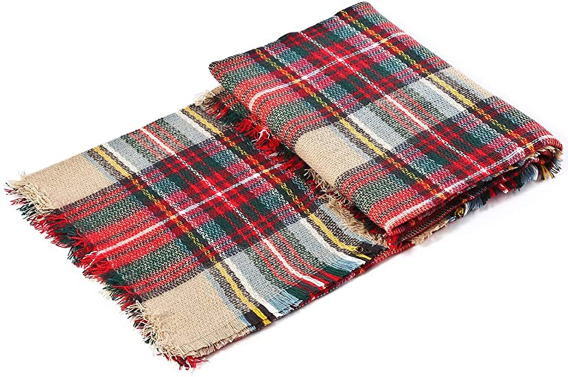 Womens Fall Winter Scarf Plaid Tassel Soft Warm Blanket Scarves Womens Shawl Wraps - Image 4