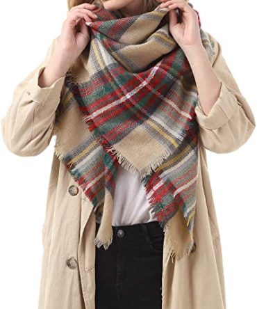 Womens Fall Winter Scarf Plaid Tassel Soft Warm Blanket Scarves Womens Shawl Wraps