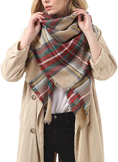 Womens Fall Winter Scarf Plaid Tassel Soft Warm Blanket Scarves Womens Shawl Wraps - Image 6