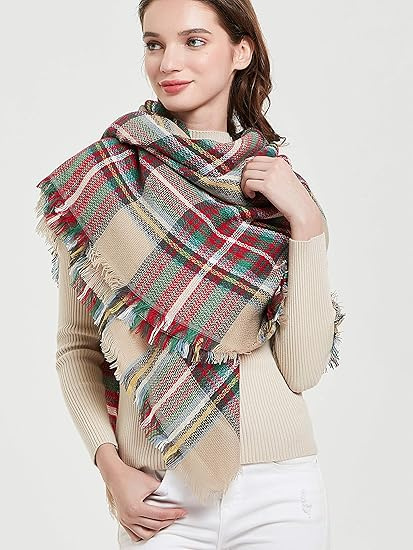 Womens Fall Winter Scarf Plaid Tassel Soft Warm Blanket Scarves Womens Shawl Wraps - Image 9