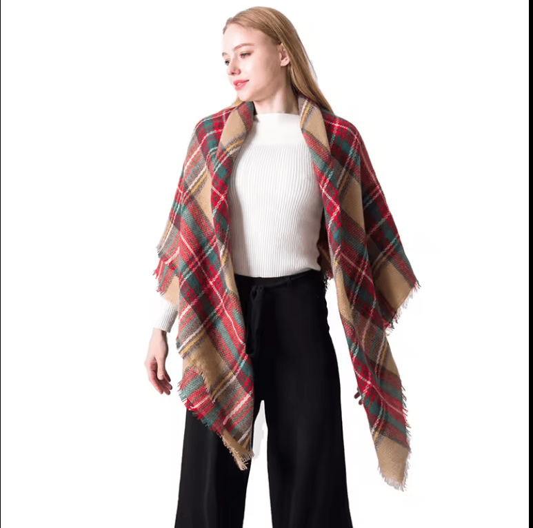 Womens Fall Winter Scarf Plaid Tassel Soft Warm Blanket Scarves Womens Shawl Wraps - Image 8