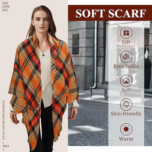 Womens Fall Winter Scarf Plaid Tassel Soft Warm Blanket Scarves Womens Shawl Wraps - Image 14
