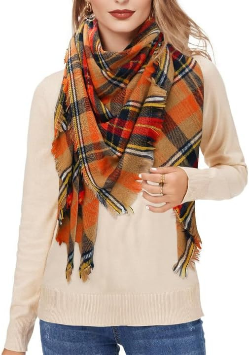 Womens Fall Winter Scarf Plaid Tassel Soft Warm Blanket Scarves Womens Shawl Wraps - Image 16