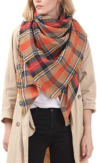Womens Fall Winter Scarf Plaid Tassel Soft Warm Blanket Scarves Womens Shawl Wraps - Image 11