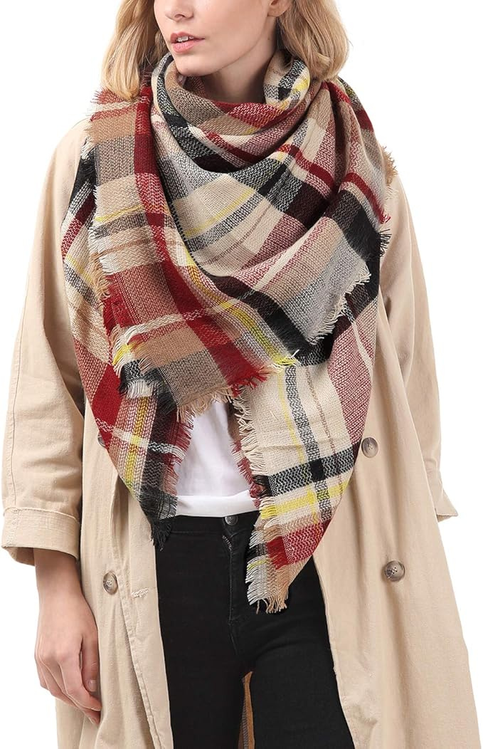 Womens Fall Winter Scarf Plaid Tassel Soft Warm Blanket Scarves Womens Shawl Wraps - Image 22