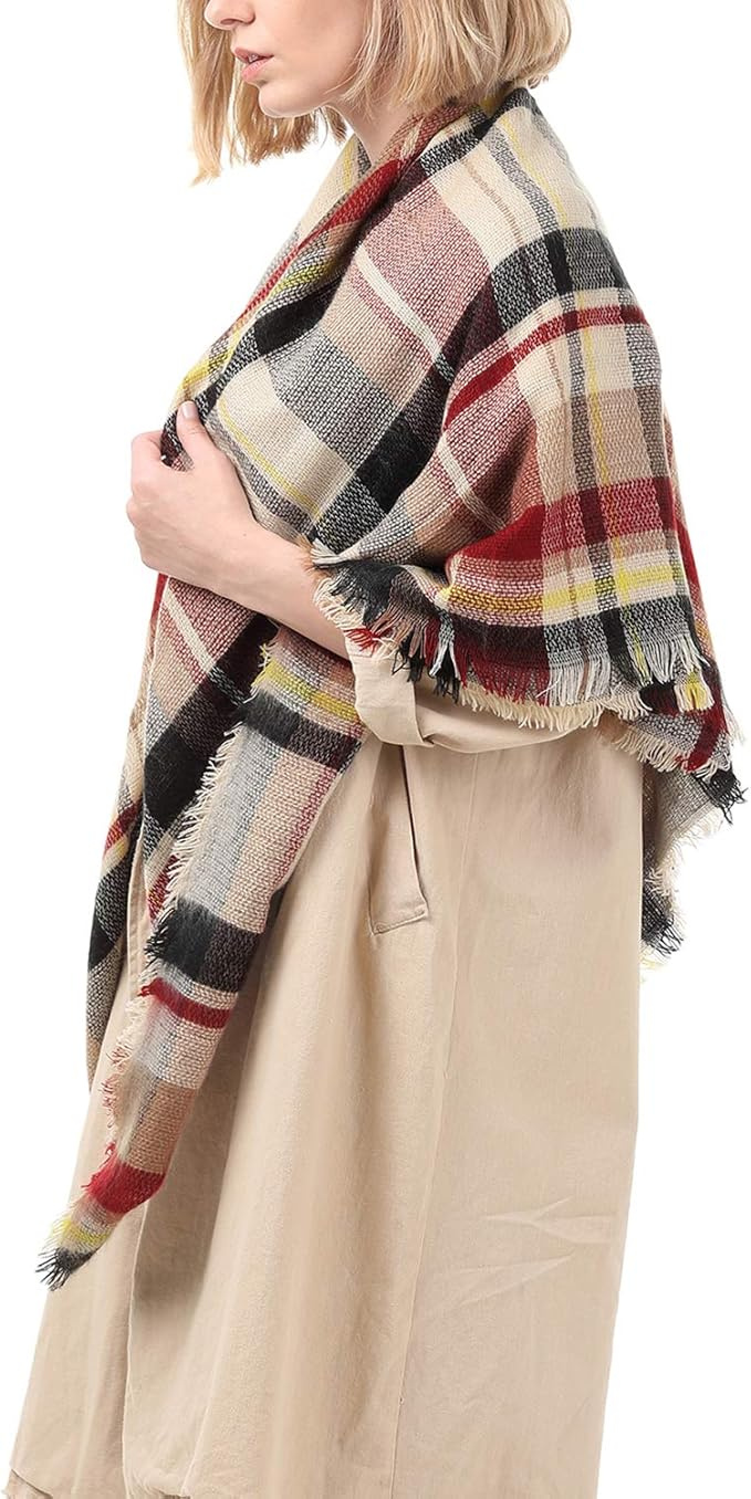 Womens Fall Winter Scarf Plaid Tassel Soft Warm Blanket Scarves Womens Shawl Wraps - Image 25