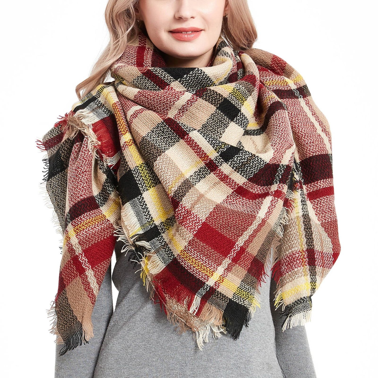 Womens Fall Winter Scarf Plaid Tassel Soft Warm Blanket Scarves Womens Shawl Wraps - Image 27