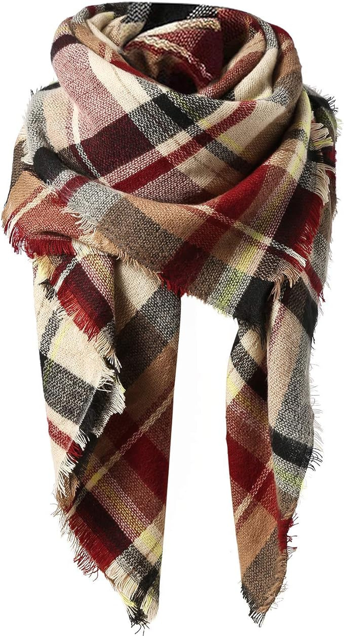Womens Fall Winter Scarf Plaid Tassel Soft Warm Blanket Scarves Womens Shawl Wraps - Image 28