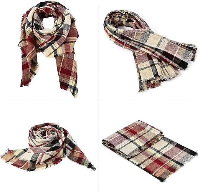 Womens Fall Winter Scarf Plaid Tassel Soft Warm Blanket Scarves Womens Shawl Wraps - Image 30