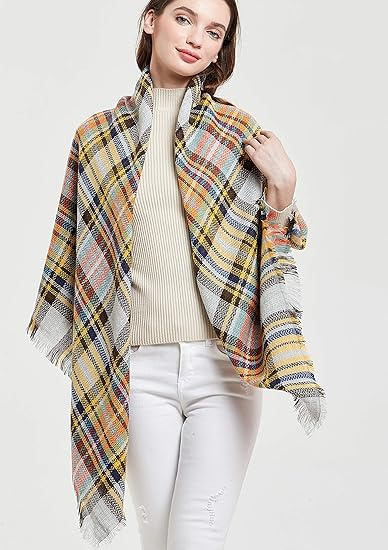 Womens Fall Winter Scarf Plaid Tassel Soft Warm Blanket Scarves Womens Shawl Wraps - Image 33