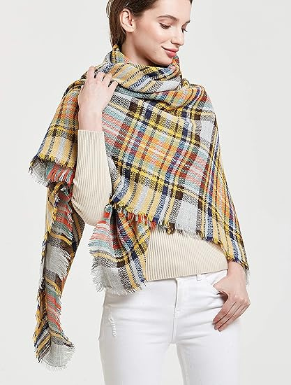 Womens Fall Winter Scarf Plaid Tassel Soft Warm Blanket Scarves Womens Shawl Wraps - Image 39