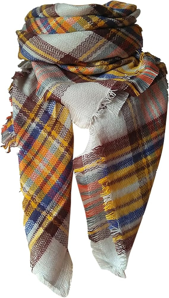 Womens Fall Winter Scarf Plaid Tassel Soft Warm Blanket Scarves Womens Shawl Wraps - Image 34