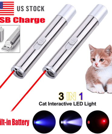 2PCS 3 in1 1mw USB Rechargeable Pet Toy Pen Flashlight Red laser Beam UV Light 3-Modes Lamp