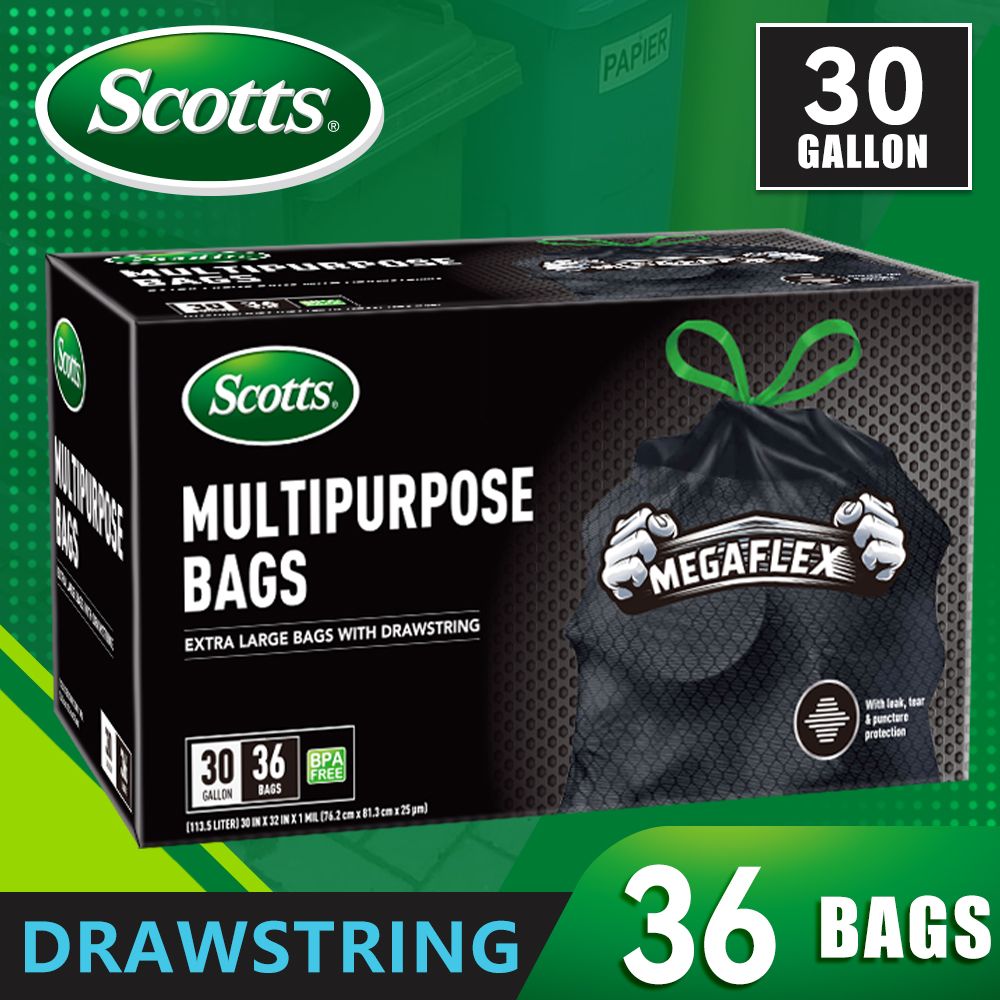 Scotts 36 Bags 30 Gallon Box Disposable Non-Rip Black Large Drawstring Garbage Bags, Suitable for Large Kitchen Garbage Cans, Super Strong 113.5L, Home, Commercial Multi-purpose Trash Bag - Durable, - Image 2