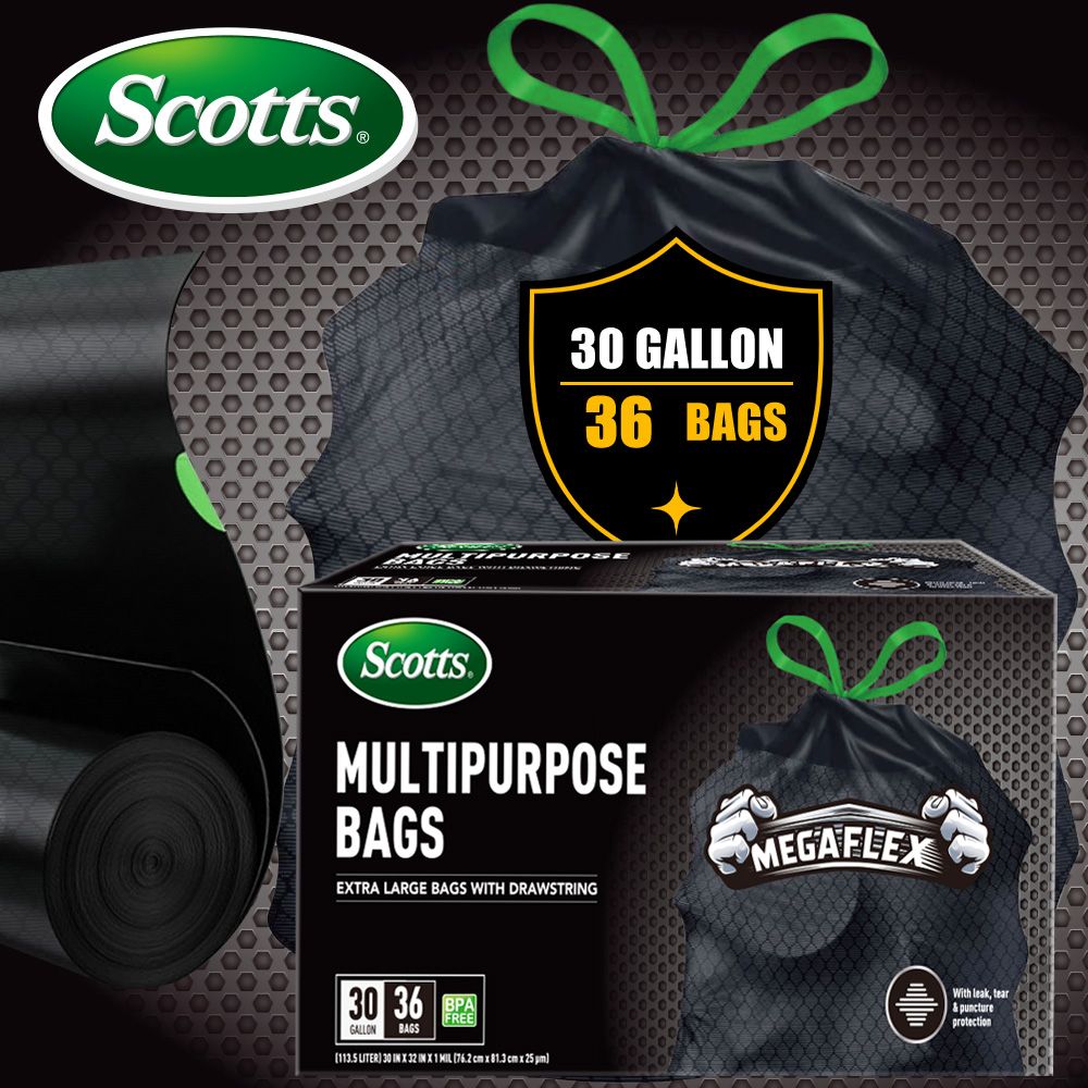Scotts 36 Bags 30 Gallon Box Disposable Non-Rip Black Large Drawstring Garbage Bags, Suitable for Large Kitchen Garbage Cans, Super Strong 113.5L, Home, Commercial Multi-purpose Trash Bag - Durable, - Image 3