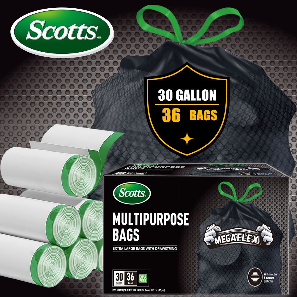 Scotts 36 Bags 30 Gallon Box Disposable Non-Rip Black Large Drawstring Garbage Bags, Suitable for Large Kitchen Garbage Cans, Super Strong 113.5L, Home, Commercial Multi-purpose Trash Bag - Durable, - Image 4