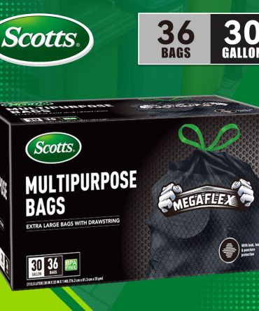 Scotts 36 Bags 30 Gallon Box Disposable Non-Rip Black Large Drawstring Garbage Bags, Suitable for Large Kitchen Garbage Cans, Super Strong 113.5L, Home, Commercial Multi-purpose Trash Bag - Durable,