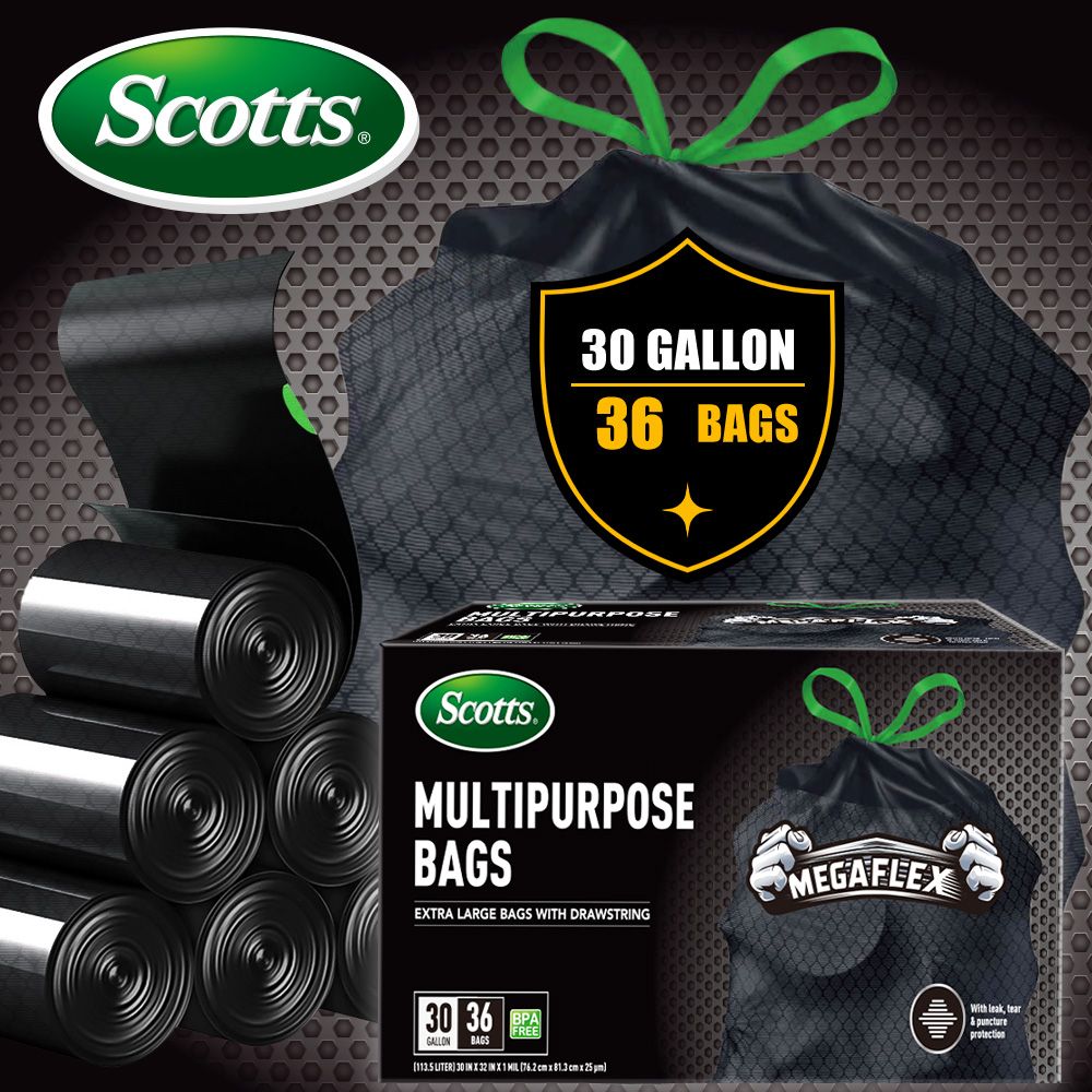 Scotts 36 Bags 30 Gallon Box Disposable Non-Rip Black Large Drawstring Garbage Bags, Suitable for Large Kitchen Garbage Cans, Super Strong 113.5L, Home, Commercial Multi-purpose Trash Bag - Durable, - Image 5