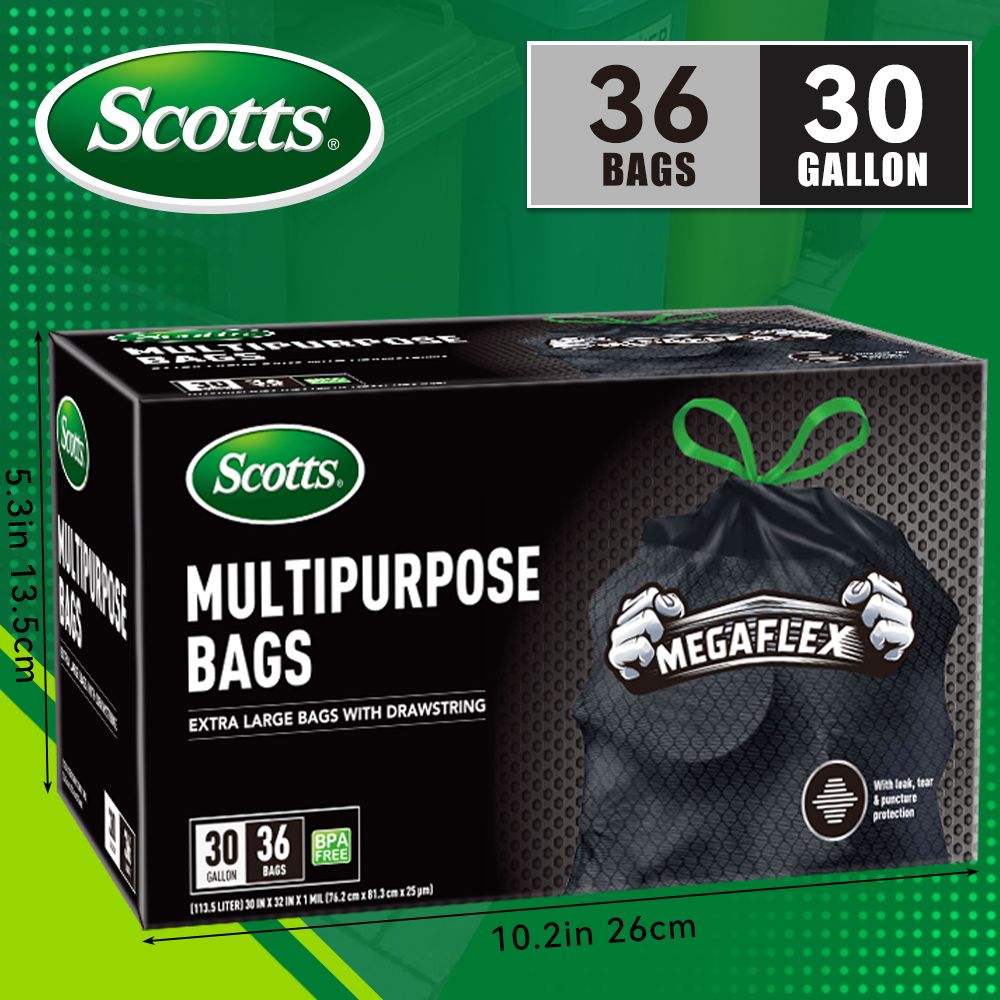 Scotts 36 Bags 30 Gallon Box Disposable Non-Rip Black Large Drawstring Garbage Bags, Suitable for Large Kitchen Garbage Cans, Super Strong 113.5L, Home, Commercial Multi-purpose Trash Bag - Durable, - Image 6