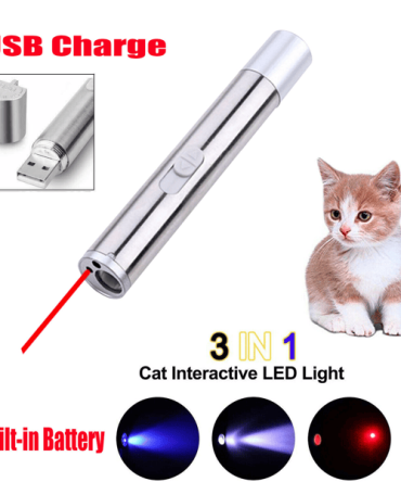 3 in1 1mw USB Rechargeable Pet Toy Pen Flashlight Red laser Beam UV Light 3-Modes Lamp