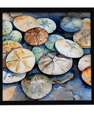 Sand Dollars Framed Metal Print Bathroom, Kitchen, Office, Home Decor Wall Art Ready to Hang, Square, 8X8