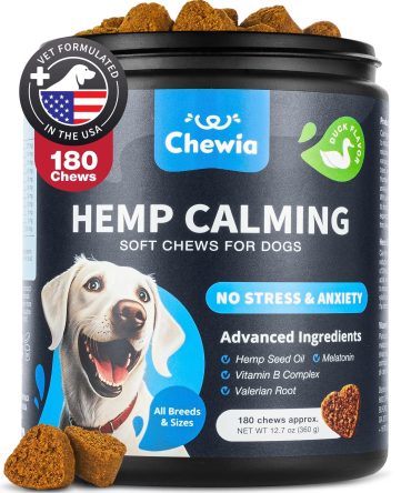 Hemp Calming Chews for Dogs Anxiety Dog Calming Treats with Melatonin Valerian Root Chamomile Extract & Vitamin B Complex Canine Chews for Vet Visits Grooming Travel Thunderstorms Fireworks