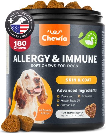 Dog Allergy Relief Chews Itch Relief for Dogs Anti Itch Dog Allergy Chews US Formulated Dog Itching Skin Relief with Salmon Oil Immune Health Seasonal Allergies & Hot Spots Support Treats