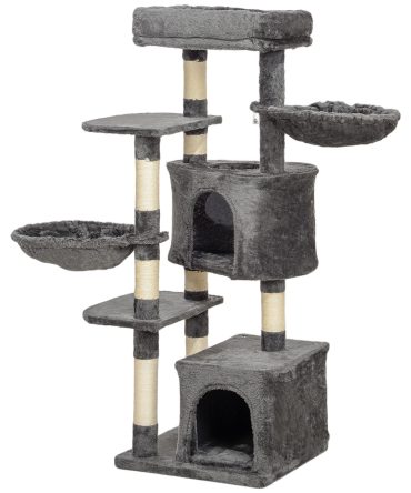52.5" Cat Tree Tower with Scratching Posts, Cat Condos, Bed, Platforms, Hammocks, for Indoor Cats, Dark Grey